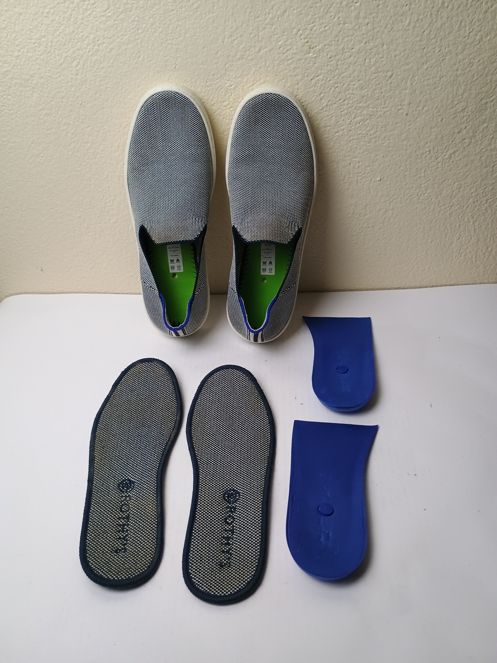Rothy's Size 9 Gray Slip-On Knit Sneakers with Neon Green Insole - Washable